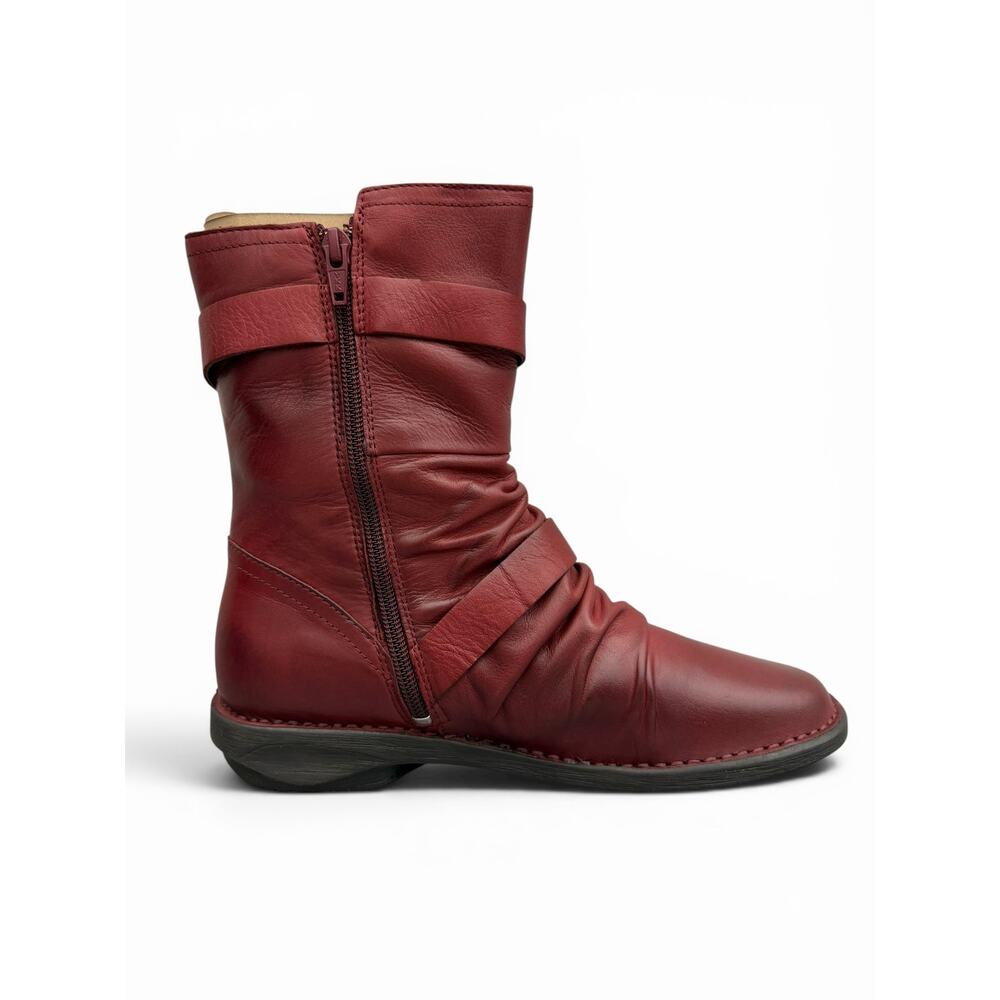 Miz Mooz Pasha Bordeaux Leather Buckled Mid Boots Women’s 8.5 NIB - Picture 2 of 7